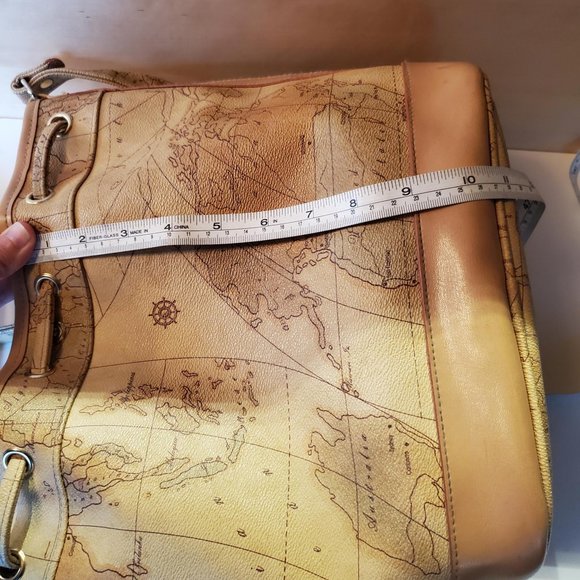 Maskof Italy Vintage World Map Bucket Bag Tan Neutral Vegan Leather - Picture 11 of 14